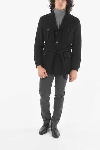 Short Half-Lined Coat with 4 Button Pockets and Belt