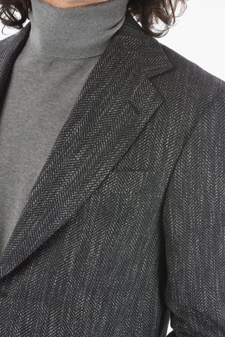 Lined Herringbone Blazer with Flap Pocket