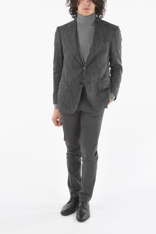 Lined Herringbone Blazer with Flap Pocket