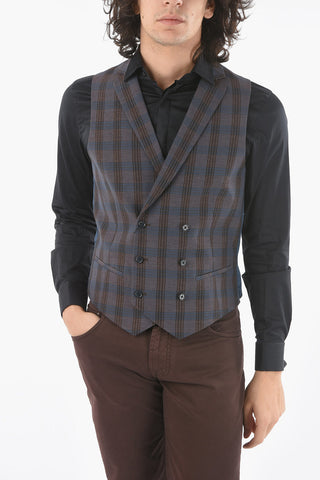 CC COLLECTION Wool Lined Blend Checkered Double Breasted Vest