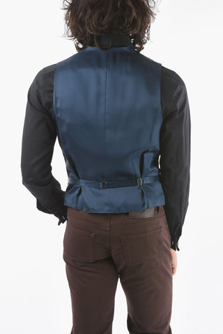 CC COLLECTION Wool Lined Blend Checkered Double Breasted Vest