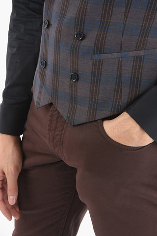 CC COLLECTION Wool Lined Blend Checkered Double Breasted Vest
