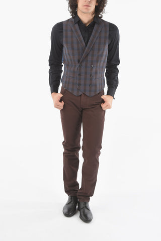 CC COLLECTION Wool Lined Blend Checkered Double Breasted Vest