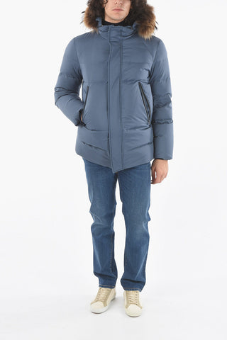 Real Down Waterproof Parka Jacket with Zip and Buttons