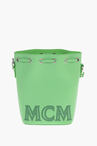 Drawstring Closure Leather Bucket Bag with Shoulder Strap