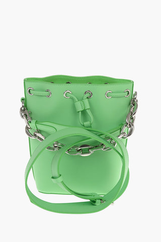 Drawstring Closure Leather Bucket Bag with Shoulder Strap