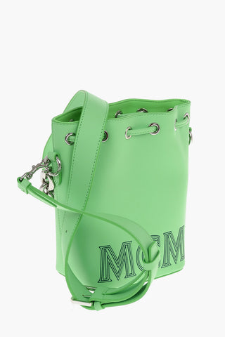 Drawstring Closure Leather Bucket Bag with Shoulder Strap