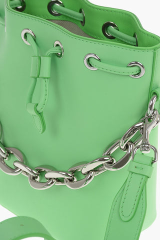 Drawstring Closure Leather Bucket Bag with Shoulder Strap