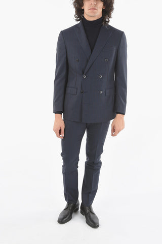Lined Double-Breasted Pinstripes Suit with Flap Pocket