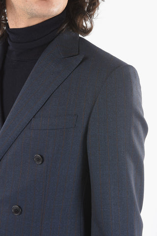 Lined Double-Breasted Pinstripes Suit with Flap Pocket