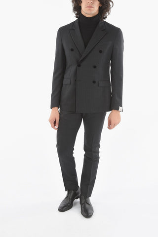 Double-breasted CERIMONIA Houndstooth Motif Suit with Peak Lapel