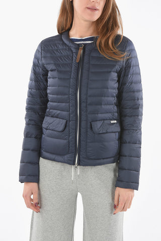 Solid Color Lightweight Down Jacket with Silver Zip Closure