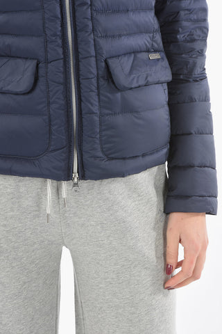 Solid Color Lightweight Down Jacket with Silver Zip Closure