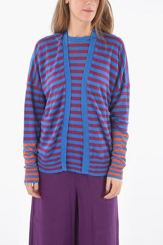 Linen Striped Open-Front Cardigan