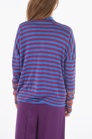 Linen Striped Open-Front Cardigan