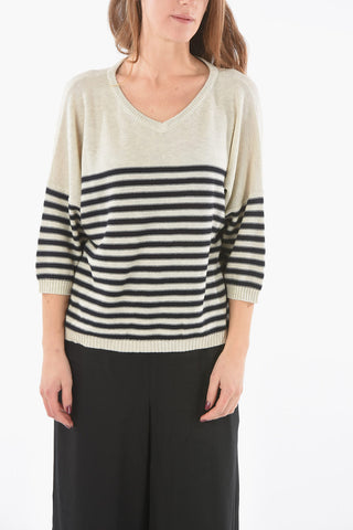 Oversize Striped Sweater with 3/4 Sleeve
