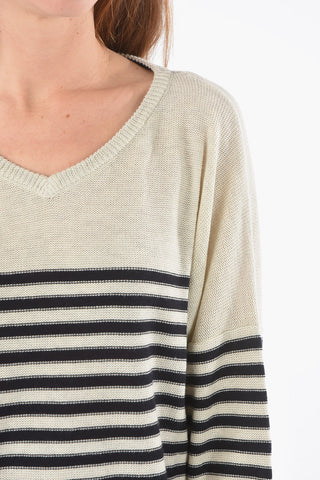 Oversize Striped Sweater with 3/4 Sleeve