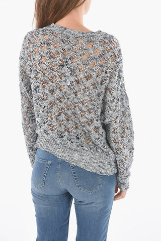 Linen Blend Openwork V-Neck Sweater