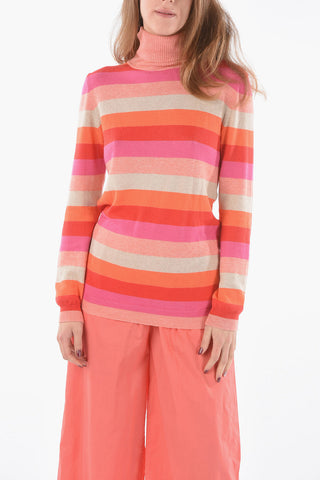 Cotton And Cashmere Striped High-Neck Sweater Roman