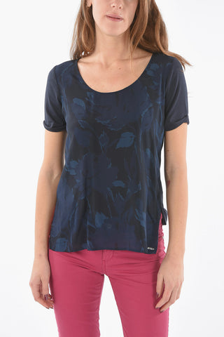 Plant Motif Silk Crew-Neck T-shirt