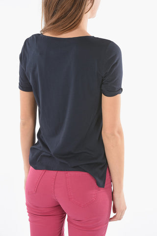 Plant Motif Silk Crew-Neck T-shirt