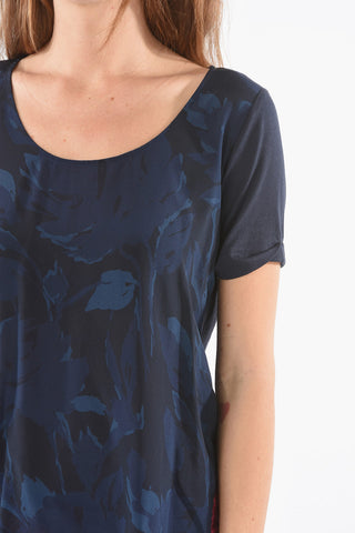 Plant Motif Silk Crew-Neck T-shirt