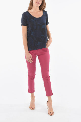 Plant Motif Silk Crew-Neck T-shirt