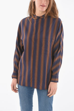 Asymmetrisch gestreiftes Hemd SCULLY mit koreanischem Kragen