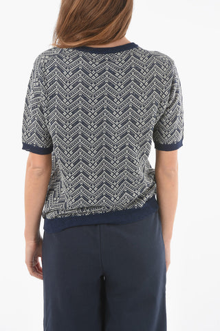 Short Sleeve Crew-neck Jacquard Sweater