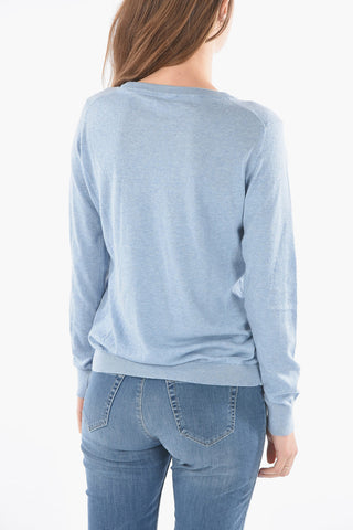Lightweight Crew-Neck Sweater with RIbbed Cuff Sleeve