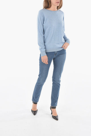 Lightweight Crew-Neck Sweater with RIbbed Cuff Sleeve