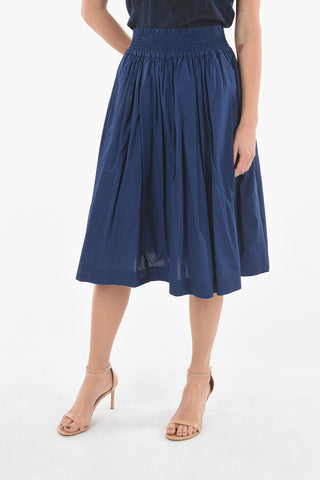 Drawstring Waist Popeline Cotton Flared Skirt
