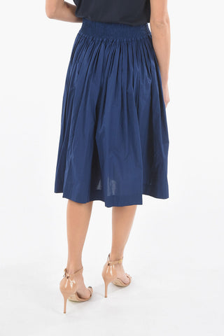 Drawstring Waist Popeline Cotton Flared Skirt