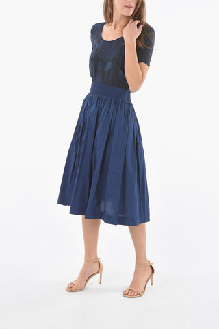 Drawstring Waist Popeline Cotton Flared Skirt