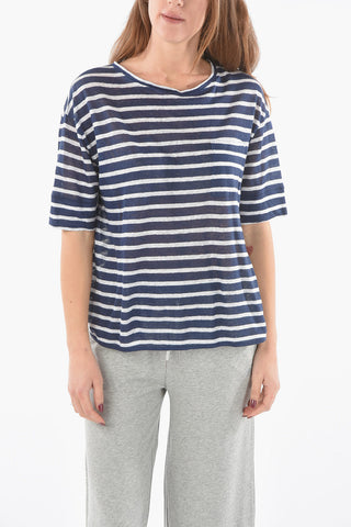 T-shirt Girocollo SLUB a Righe Awning in Lino