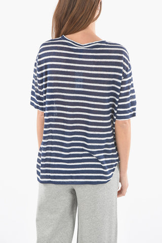 T-shirt Girocollo SLUB a Righe Awning in Lino