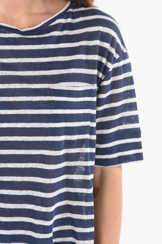 T-shirt Girocollo SLUB a Righe Awning in Lino