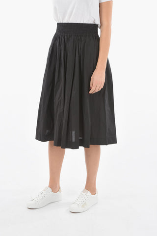 Drawstring Waist Popeline Cotton Flared Skirt
