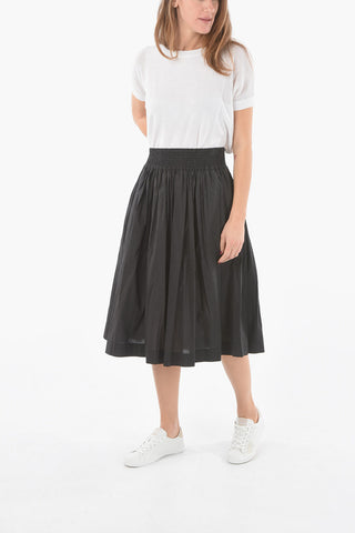 Drawstring Waist Popeline Cotton Flared Skirt