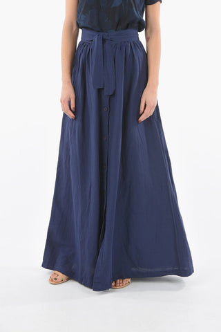 Cotton and Flax Maxi Flared Skirt