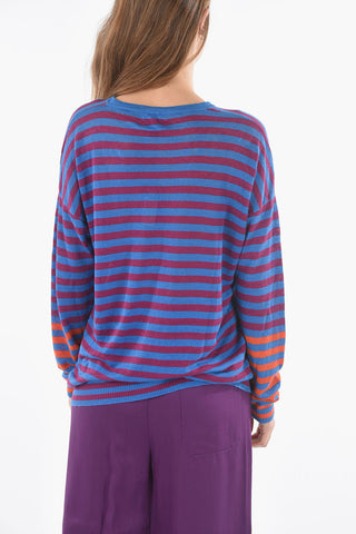 Awining Striped Linen Lightweight Crew-Neck Sweater