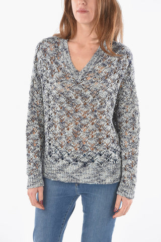 V-Neck Perforated Sweater