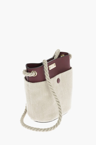 Linen and Calf Leather KEY Small Bucket Bag