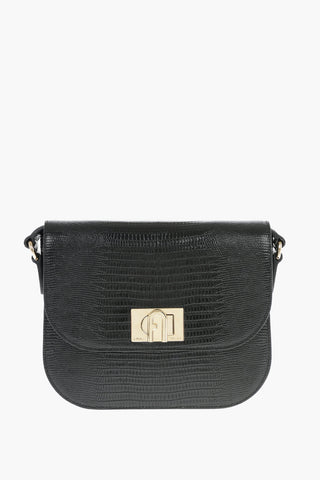 Lizard Printed Leather Saddle Bag