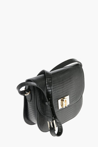 Lizard Printed Leather Saddle Bag