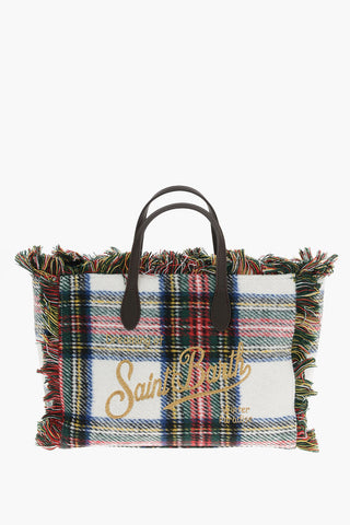 Fringed WINTER PARADISE Checkered Tote Bag