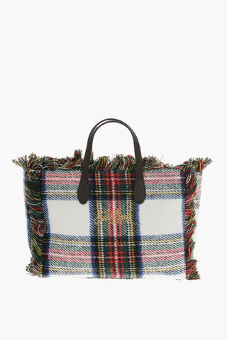 Fringed WINTER PARADISE Checkered Tote Bag