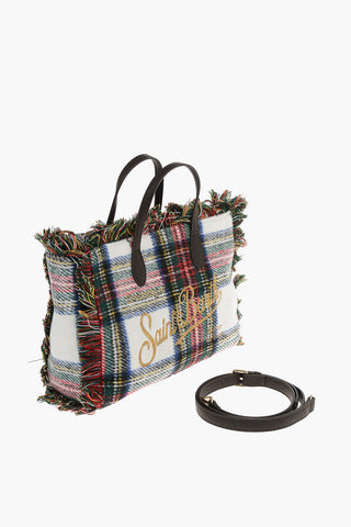 Fringed WINTER PARADISE Checkered Tote Bag