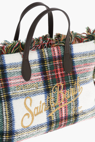 Fringed WINTER PARADISE Checkered Tote Bag
