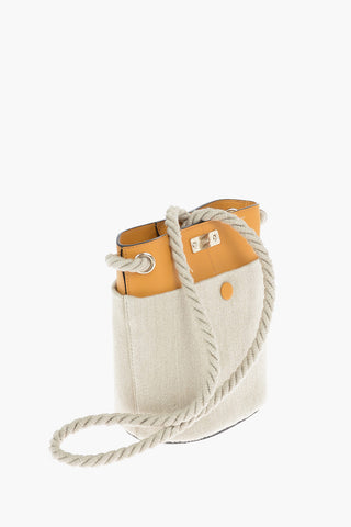 Linen and Calf Leather KEY Small Bucket Bag